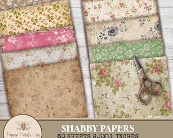 Shabby Chic Paper: 60 Vintage Floral , Grunge  Backgrounds – PaperPrintsPro