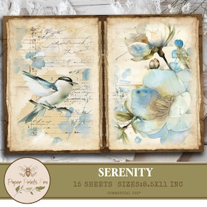 Serenity Junk Journal Printable Kit - Scrapbooking, Collage Sheets, Digital Paper, Instant Download