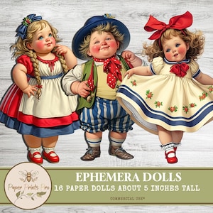 Vintage  Printable Paper Dolls – 16 Ephemera Cutouts Boys ana Girls for Junk Journaling, Scrapbooking, Card Making – PaperPrintsPro