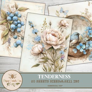 Tender Blue Vintage Journal Pages - Digital Scrapbook Kit, Printable Paper for Junk Journal, Ephemera Backgrounds, Commercial Use