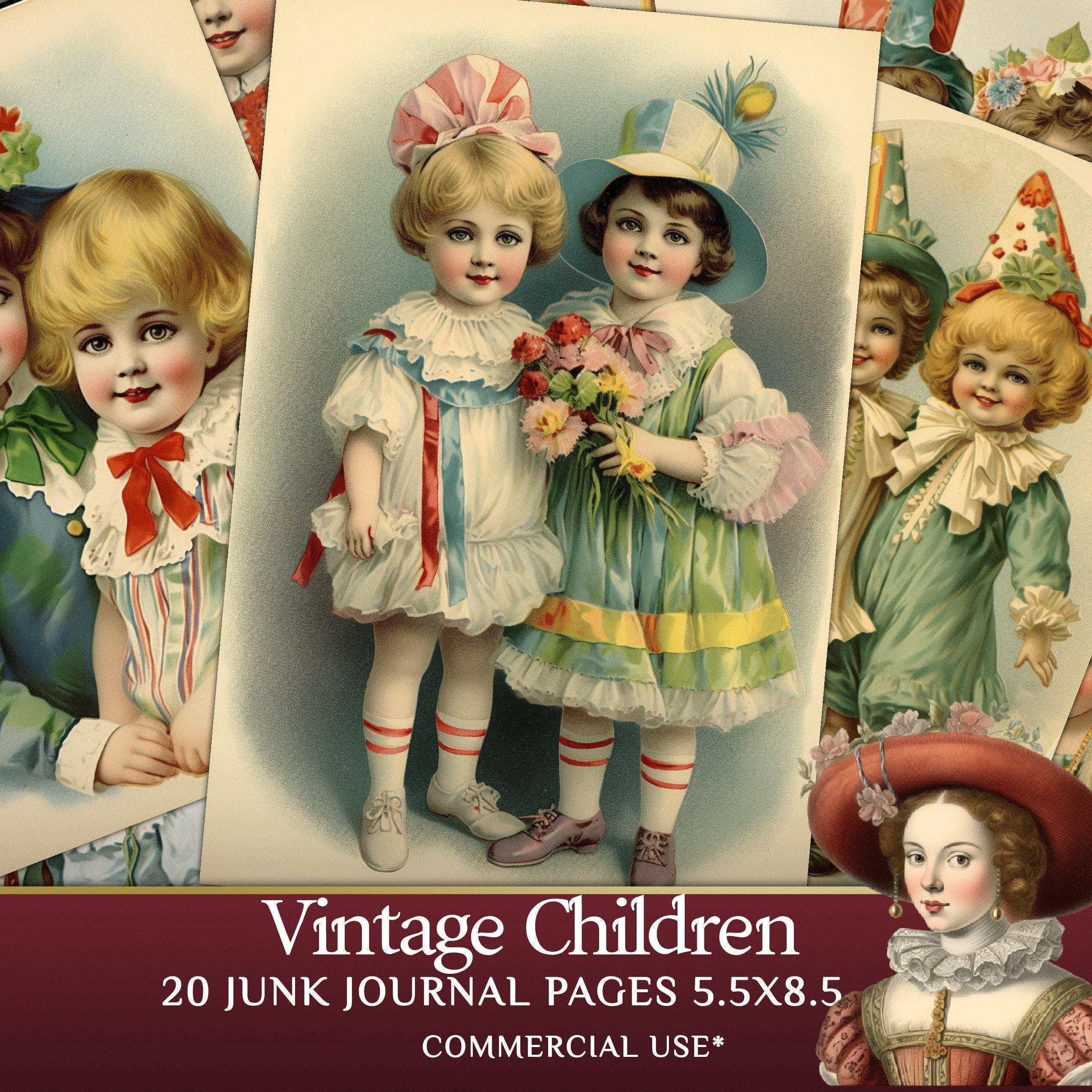 Printable Vintage Children Junk Journal Pages – Victorian Scrapbook Ephemera for Journals and ...