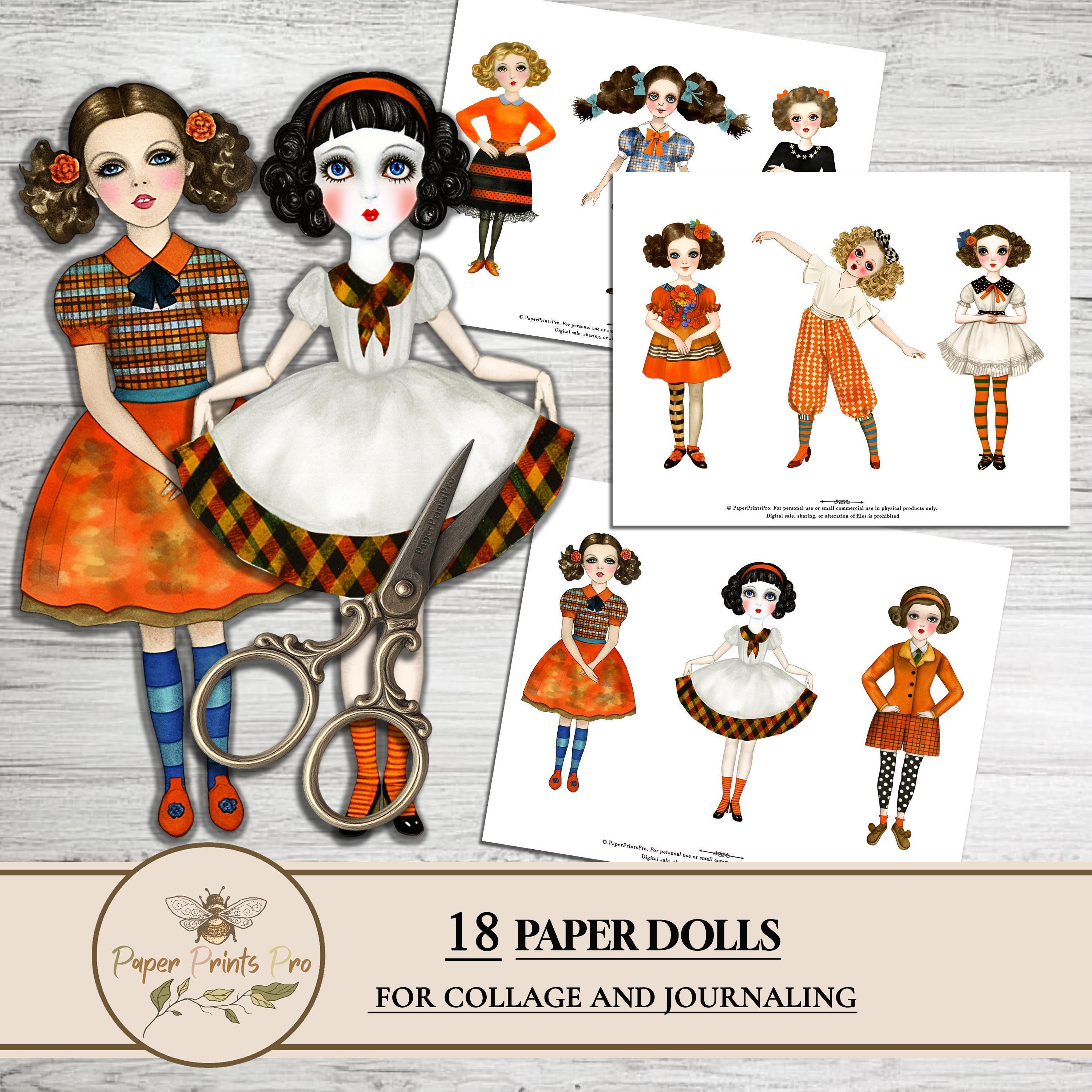 Paper Dolls Junk Journal Printable Set – 18 Vintage Girls for Collage ...