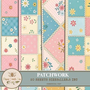 Patchwork Floral Digital Papers – 20 Sheets for Craft Projects-PaperPrintsPro