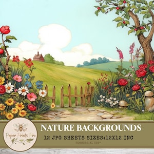 Vintage Floral Landscape: Nature Backgrounds for Scrapbook (Digital Download)