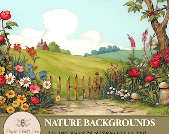 Paisaje floral vintage: Fondos de naturaleza para álbumes de recortes (Descarga digital)