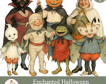 Halloween Paper Dolls - Quirky Witches, Ghosts, Skeletons & Pumpkin Heads, Junk Journal Clipart, PaperPrintsPro
