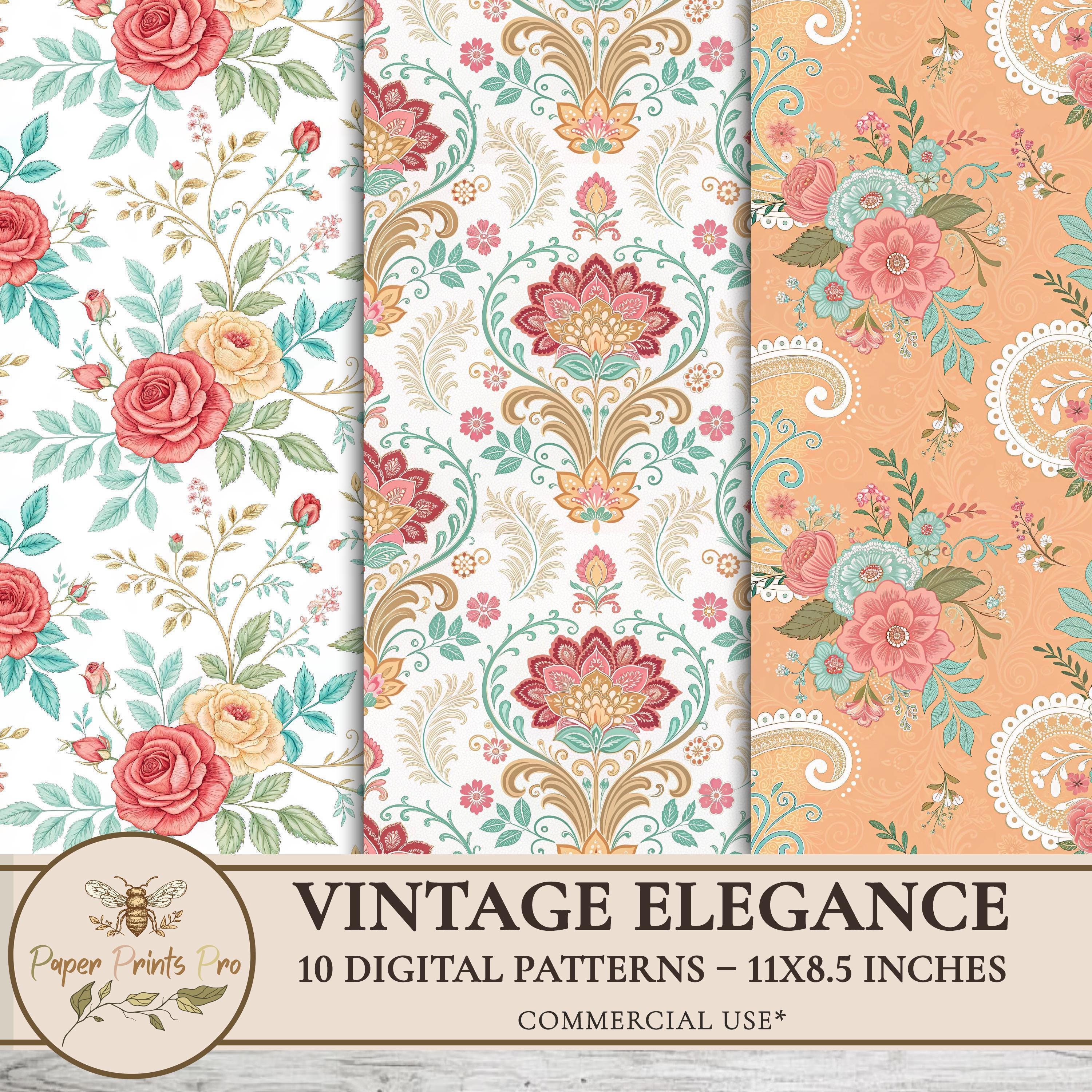 Digital Papers – 10 Floral Patterns, Rose Backgrounds, Ornamental ...