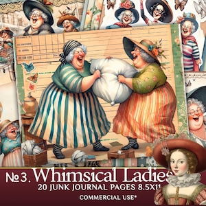 Printable Junk Journal Pages – Whimsical Old Ladies and Grandmother Clipart for Scrapbooking – PaperPrintsPro