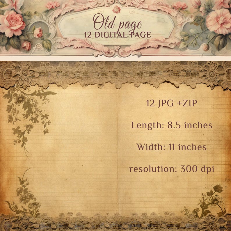 Printable Vintage Junk Journal Pages – Lace and Aged Paper Scrapbooking ...