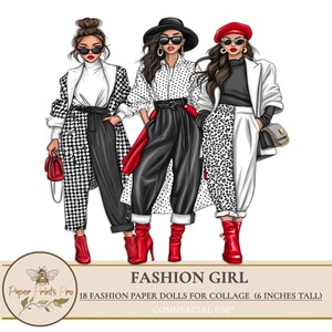 Printable Fashion Paper Dolls, 18 Fashion Girl Stickers for Planners, Collage, Scrapbooking, Diary Pages - PaperPrintsPro