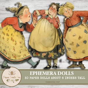 Ephemera Printable Paper Dolls  -"Whimsi Old ladies" -  Vintage DIY Cutouts -Clip Art PaperPrintsPro