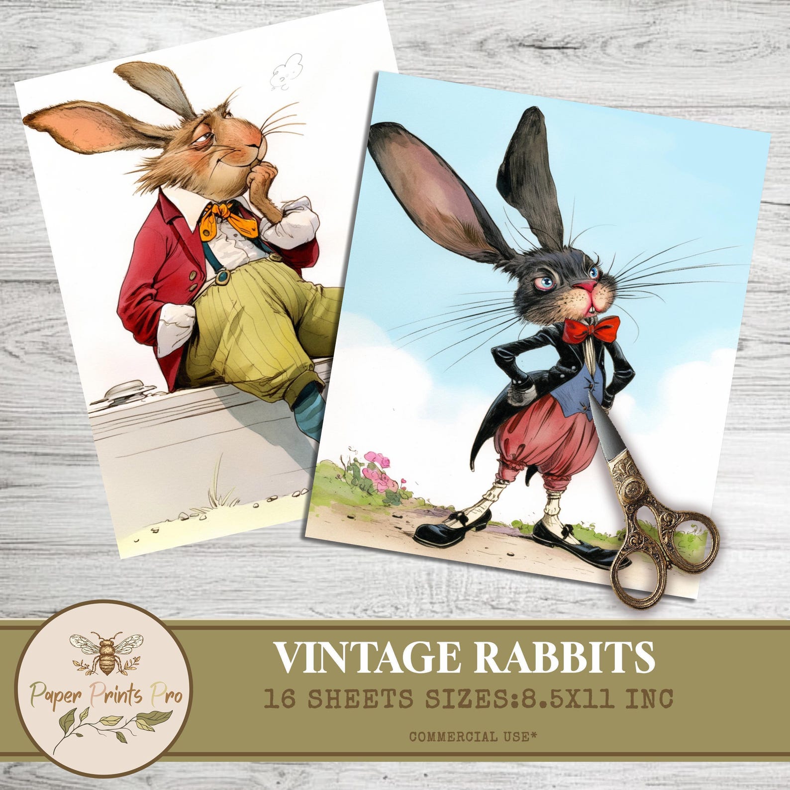 Vintage Rabbit Printables: 16 Decorative Sheets for Scrapbooking ...