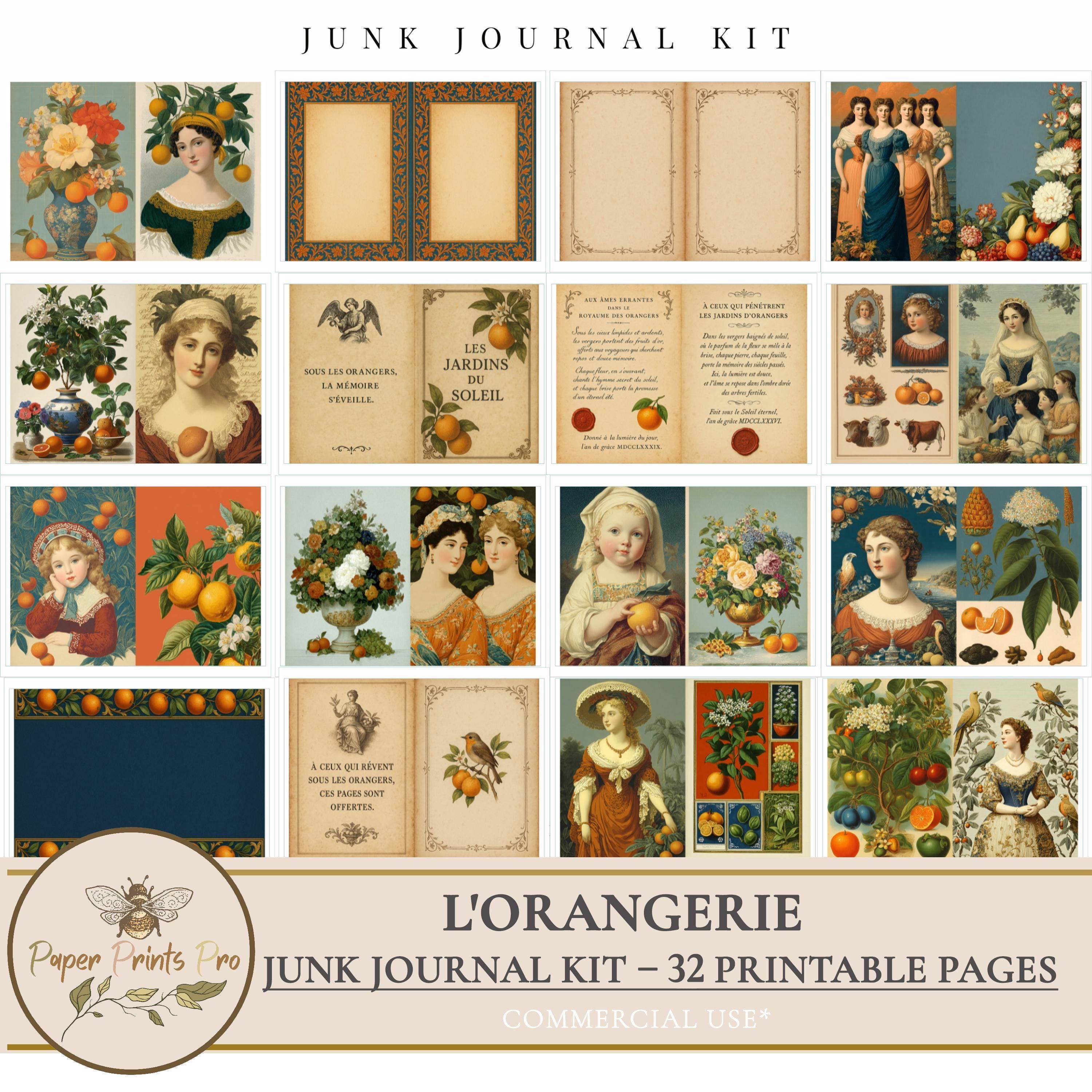 Junk Journal Kit: Vintage French Oranges, Angels, Ephemera
