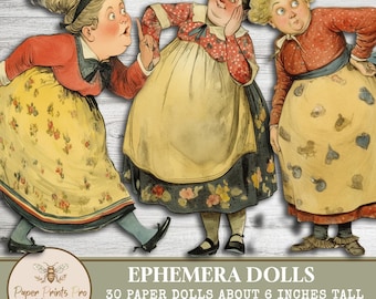 Printable Paper Dolls for Collage – Whimsi Old Ladies Ephemera Clipart, DIY Cutouts - PaperPrintsPro
