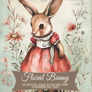 Vintage Bunny Clipart Junk Journaling Kit - Ephemera Pages for Scrapbook Easter Bunny