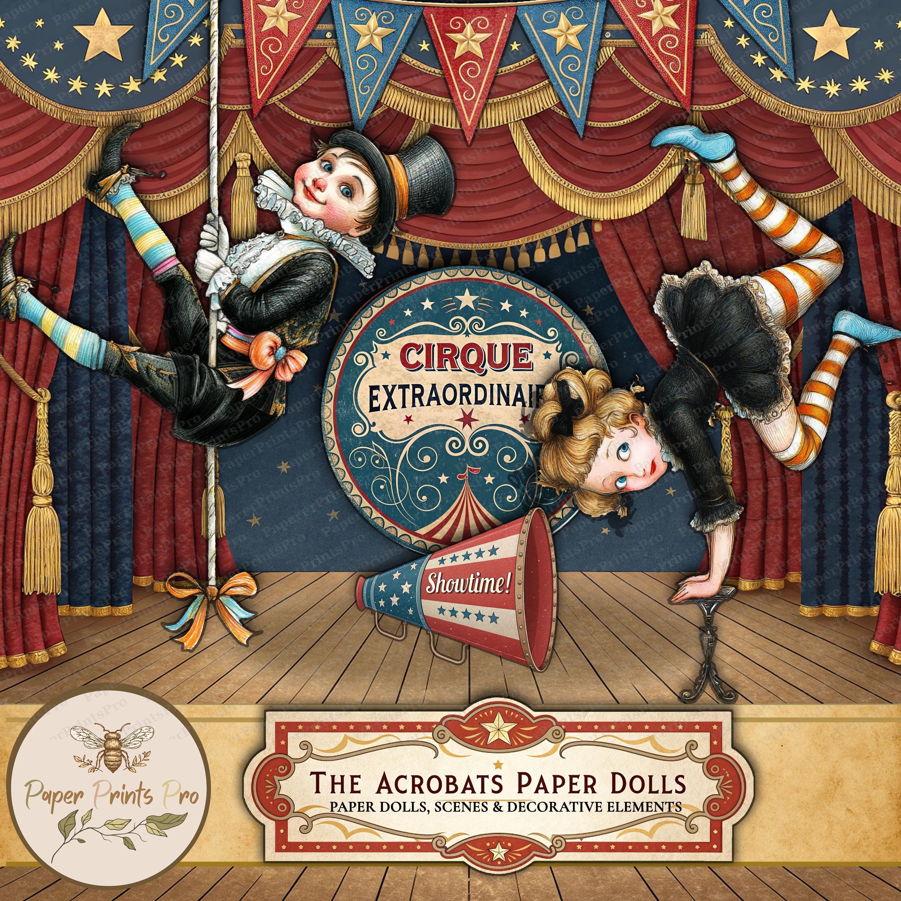 Paper Dolls Circus Acrobats | Printable Ephemera Kit With Scenes for ...