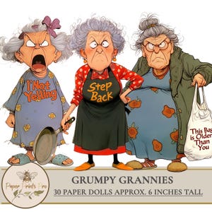 Funny Granny Paper Dolls – Grumpy Old Lady Clipart with Sarcastic Quotes for Junk Journals by PaperPrintsPro