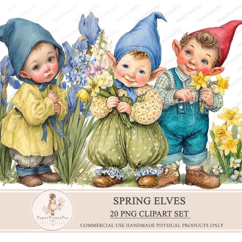Early Spring Elf 20 Spring Elves Clipart PNG Set, Scrapbook Supplies, Junk Journal ...