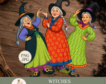 Halloween-Hexen-Papierpuppen, druckbare Hexen-Cliparts, PNG/JPG, Halloween-Bastelideen, PaperPrintsPro