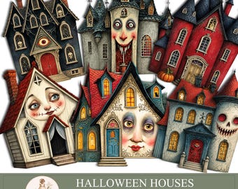 Halloween-Cliparts, Spukhaus, Gruselhaus, Hexenvilla (PNG), Digitaler Download, PaperPrintsPro