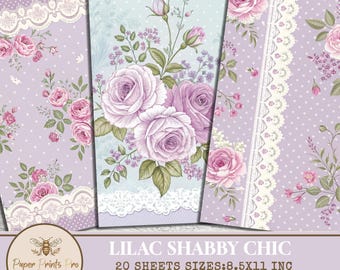 Papel digital para scrapbooking - Lilás Shabby Chic: Renda floral vintage (21,6 x 27,9 cm) (Download digital)
