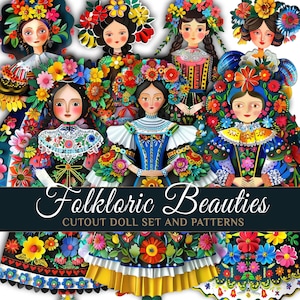 Printable Paper Dolls Folk – With Backgrounds for Junk Journals and Scrapbooking – PaperPrintsPro