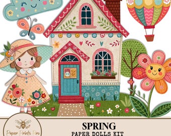 Paper Dolls Spring Kit – Printable DIY Cutouts for Journals, Scrapbooking and Puppet Theater – PaperPrintsPro
