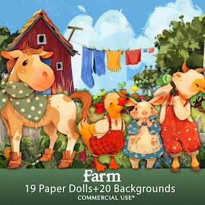 Farm Animal Paper Dolls: Puppet Theater Kit (Digital Download)