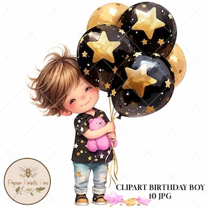 Quirky Cute Birthday Boy Clipart – 10 High-Quality JPG Images for Junk Journaling, Scrapbooking, Card Making- Digital Download