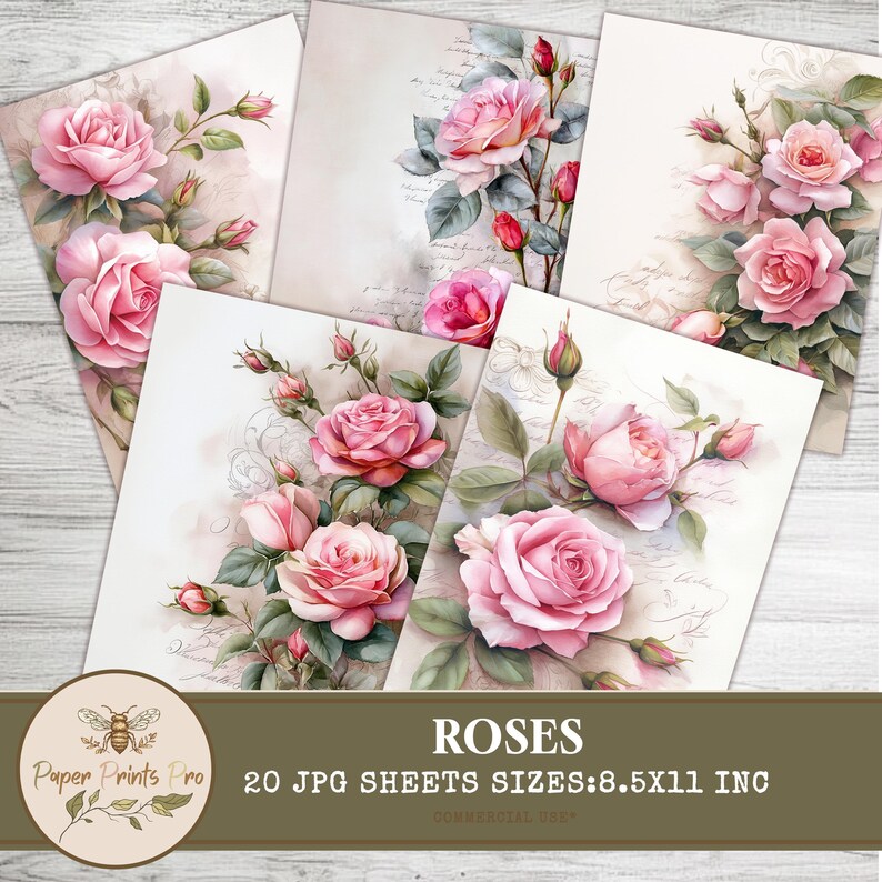 Pink Roses Prinatable Printable Rose Clipart – 20 Pink Roses and Bouquets for Scrapbooking ...