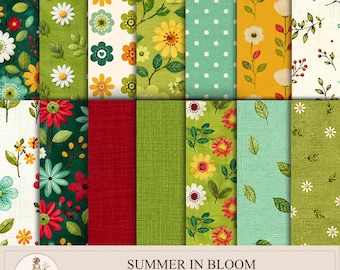 Summer Digital Papers, Floral Scrapbook, Patterns, Junk Journal Paper, Botanical Backgrounds, Printable  Pack, PaperPrintsPro