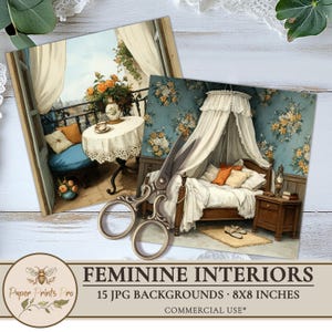 Printable Shabby Backgrounds – 15 Vintage JPG 8x8" Papers – Aged Interior Scenes for Paper Dolls & Journals by PaperPrintsPro