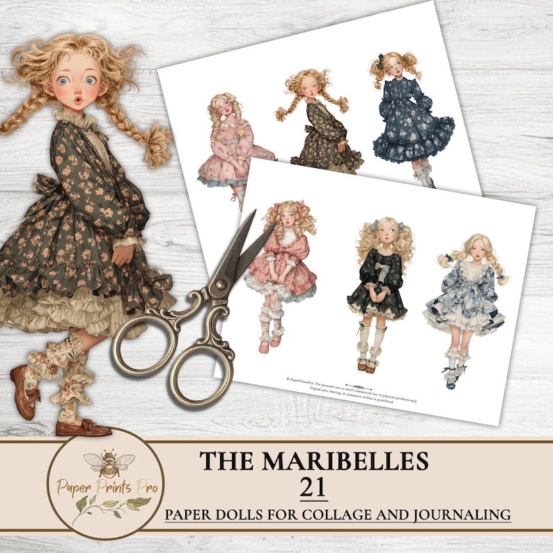 Printable Paper Dolls – 21 Vintage Style Girls Ephemera Kit for Junk ...