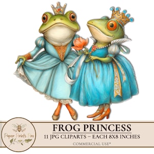 Printable Clipart Frog Princess – Cute  Frogs in Dresses for Junk Journaling, Scrapbooking, Card Making, Digital Downloady - PaperPrintsPro