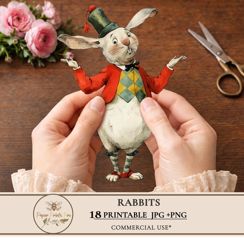 Printable Rabbit Clipart PNG JPG, Vintage Style Animals, Junk Journal ...