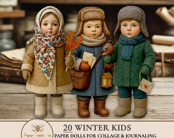 Paper Dolls Printable – Vintage Christmas Winter Children Ephemera for Journals and Crafts – PaperPrintsPro