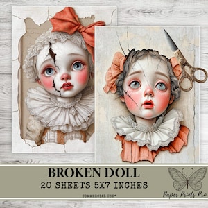 Vintage Broken Doll Faces: Creepy Printable Images (PDF)