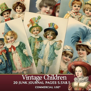 Vintage Children Junk Journal Pages - Victorian Scrapbook Ephemera for Crafting