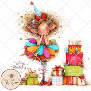 Quirky birthday cake clipart-Whimsical Elves and Fairies  - 10 JPG Magical Designs, Digital Download