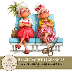 Old Ladies in the Summer 1O JPG Clipart, Best Friends, High-Quality PNGs, Printable Watercolor, Paper craft, Digital Craft, Junk Journal