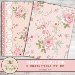 22 Digital Papers FOR Craft - Shabby Chic PINK For Junk Journal,Scrapbooking, Decoupage - PaperPrintsPro