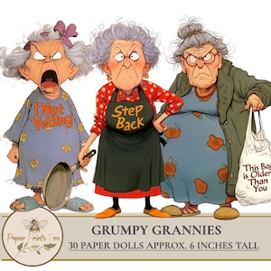 Printable Funny old ladies pictures Paper Dolls – Grumpy Old Lady Clipart  for Journals –PaperPrintsPro