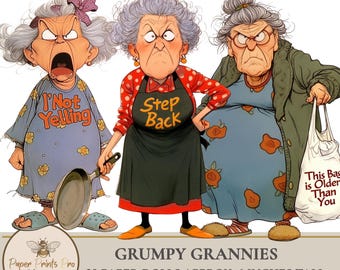 Printable Funny old ladies pictures Paper Dolls – Grumpy Old Lady Clipart  for Journals –PaperPrintsPro
