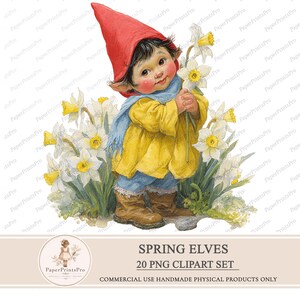 20 Spring Elves Clipart PNG Set, Scrapbook Supplies, Junk Journal Ephemera - PaperPrintsPro