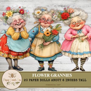 Printables Paper dolls, Junk Journal Kit, Vintage Grandma Ephemera, Digital Download for Scrapbooking, Craft Supplies, Cute Grannies Clipart