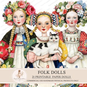 Printable Paper Dolls Spring Floral Folk Girls Junk Journal Ephemera ...