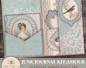 Vintage Junk Journal Kit – 19 Printable Pages with Pockets and Tags – PaperPrintsPro