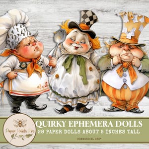 Quirky Vintage Ephemera Paper Dolls - 28 Unique Caricature-Style Printable Dolls, 5 Inches Tall -Paper Prints Pro