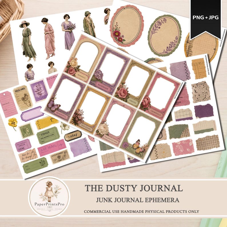 Junk Journal Ephemera Pack, Vintage Ephemera Kit, Printable PNG JPG by ...