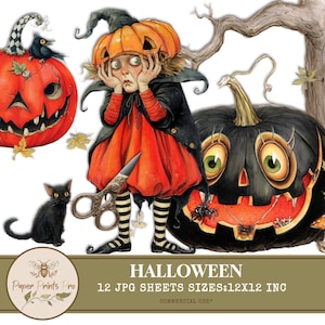 Vintage Halloween Clipart – Pumpkins and Black Cats for Junk Journals and Scrapbooking – PaperPrintsPro